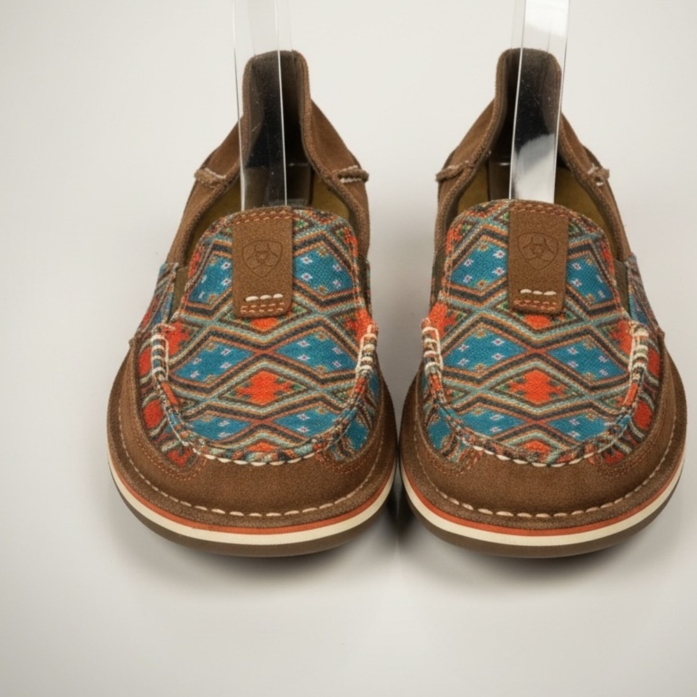 Ariat Cruiser Brown Suede Turquoise Aztec Hippie Slip On Loafers Size 6.5